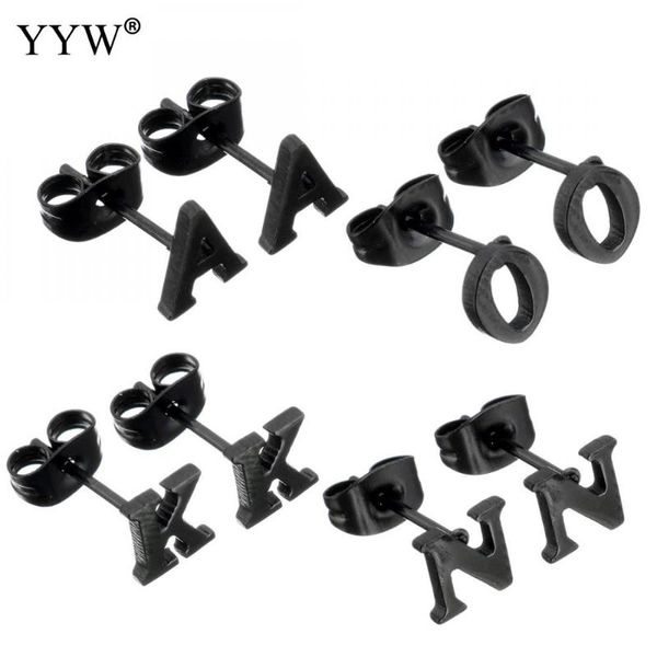

new punk cool black stainless steel ear jewelry letter a to z studs earring cute small lovely studs earrings fashion gift, Golden;silver