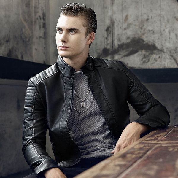 

2020 new autumn and winter korean men's motorcycle leather jacket men's leather jacket pu british fashion casual brand comfortable, Black;brown