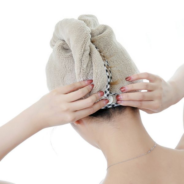 

quickly dry hair wrapped bathing towel thick shower cap coral velvet dry hair cap head wrap bathing tool