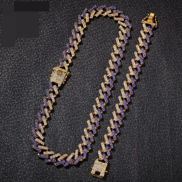 

chains fashion jewelry necklaces & bracelets 13/15mm iced out 2 row red black crystal prong cuban link for men women, Silver