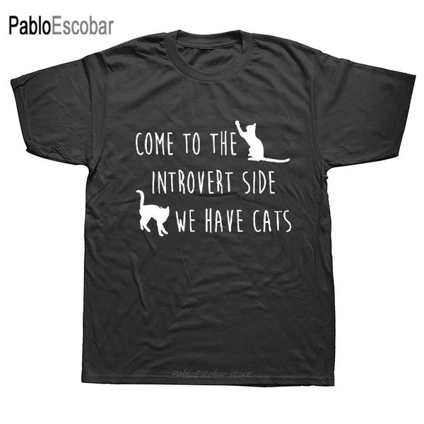 

novelty come to the introvert side funny cat t-shirt mens short sleeves oversized streetwear hip hop printed t shirts tees