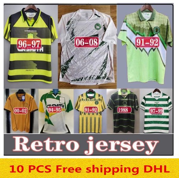 

2006 2008 celtic retro soccer jerseys 1991 1992 1998 1999 football shirts larsson classic vintage sutton 1995 1997 celtic football kits top, Black;yellow
