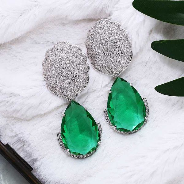 

dangle & chandelier xiumeiyizu large water drop stone earrings luxury leaves design paved cubic zirconia gold plating women dubai banquet je, Silver