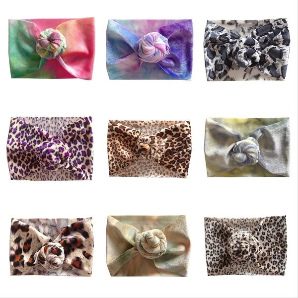 Neonate Tie Dye Leopard Fasce 2020 New Soft Stretch Lumache Nodo Fasce per capelli Velluto Avvolgere la testa per i più piccoli Turbante neonato M2738