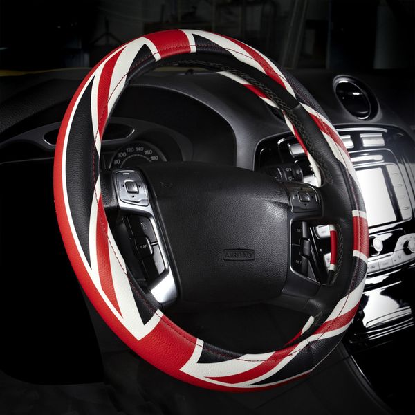 

leather steering wheel cover uk flag printed auto sport winter steering wheels covers racing car interior accessories 38cm
