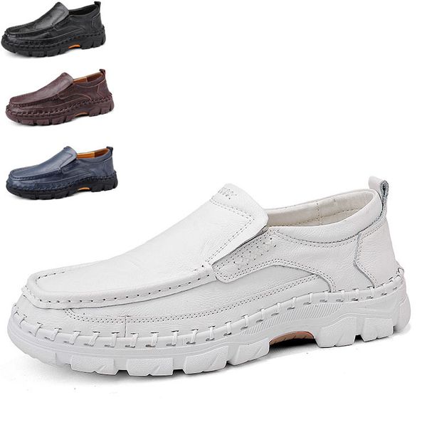 

2020 new autumn mens full-grain leather low-leather shoes england outdoor large size mens shoes platform wear-resistant casual big shoes, Black