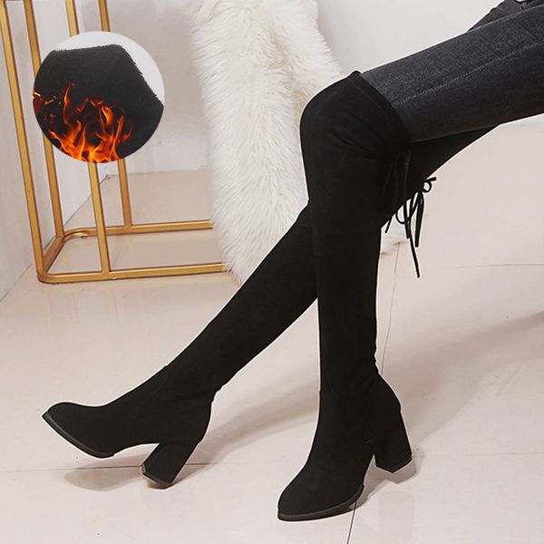 

over the knee boots slim stretch elastic flock high heel women thigh high boots autumn women shoes lady black booties botas