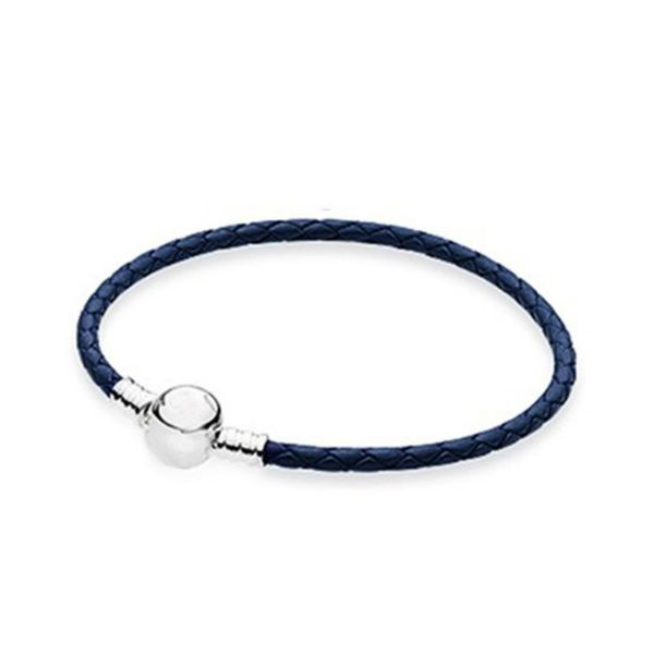 

new fashion 925 sterling silver multicolor mixed powder blue women double-leather bracelet fit charm diy original round bead gifts, Golden;silver