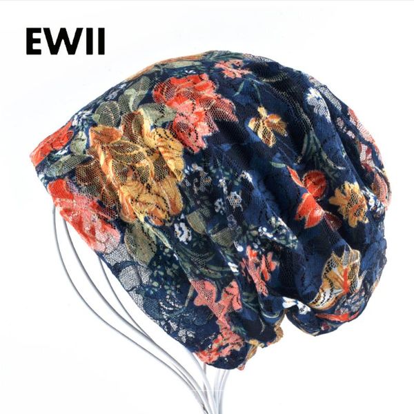

women hat autumn winter beanies hats for women thin beanie caps chapeau femme ladies flower turban cap spring skullies bonnet, Blue;gray