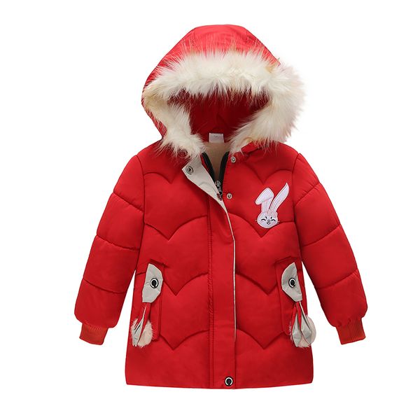 

baby girl cute rabbit wearing a hat coat plus velvet warm kids children winter clothes girls cotton clothes thick, Blue;gray