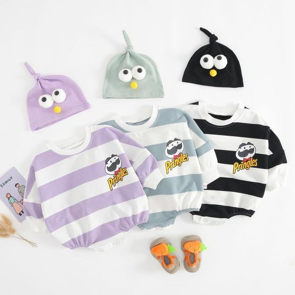 

2020 2pcs/set baby clothes set boys strip bodysuit +big eye hat boys girls cartoon rompers infant clothing playsuit 0-2 y autumn, Blue