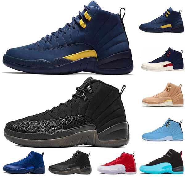 

new 12 12s basketball shoes international flight vachetta michigan gamma blue flu game gym red wolf grey white trainers sport sneakers