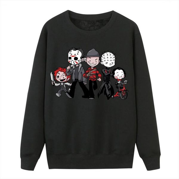

horror movie sweatshirts women new spring hoodies pullover funny cartoon print sweatshirt sell jason clown saw halloween top, Black