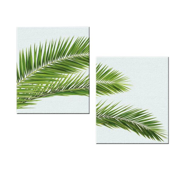 

2x green tropical palm leaf canvas painting wall hanging decorative pictures