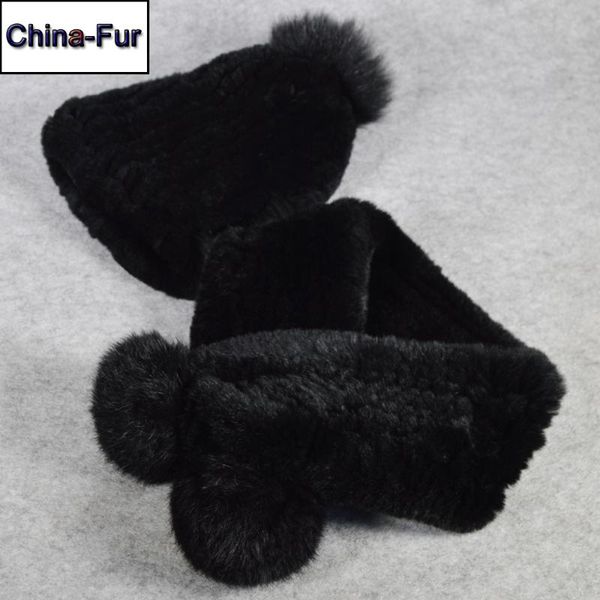 

scarves fashion children 2 pieces sets rex fur scarf hat neckerchief cap child genuine beanies, Blue;gray