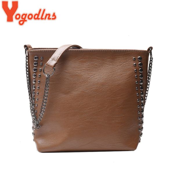 

yogodlns women bucket bag pu leather ladies chain shoulder bag female vintage crossbody