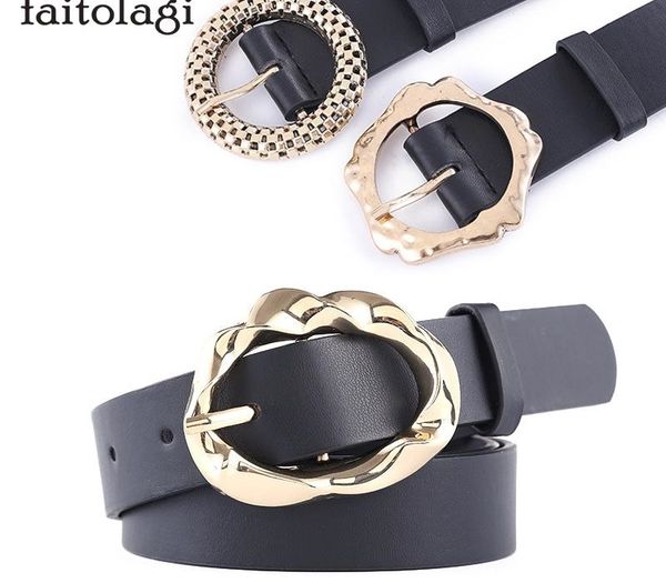 

designer gold buckle wide wasit belt for women pu leather girls jeans goth belt black ladies dress strap, Black;brown