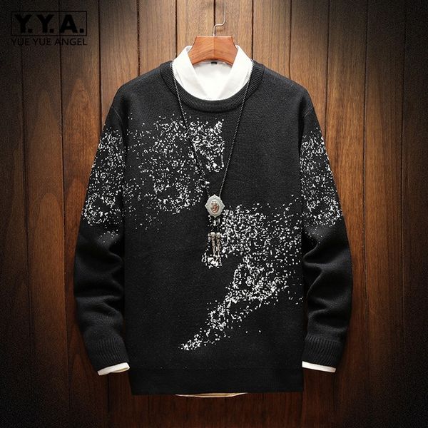 

sweater men streetwear retro pattern hip hop autumn new pullover o-neck plus size casual mens sweaters loose knitwear 6xl, White;black
