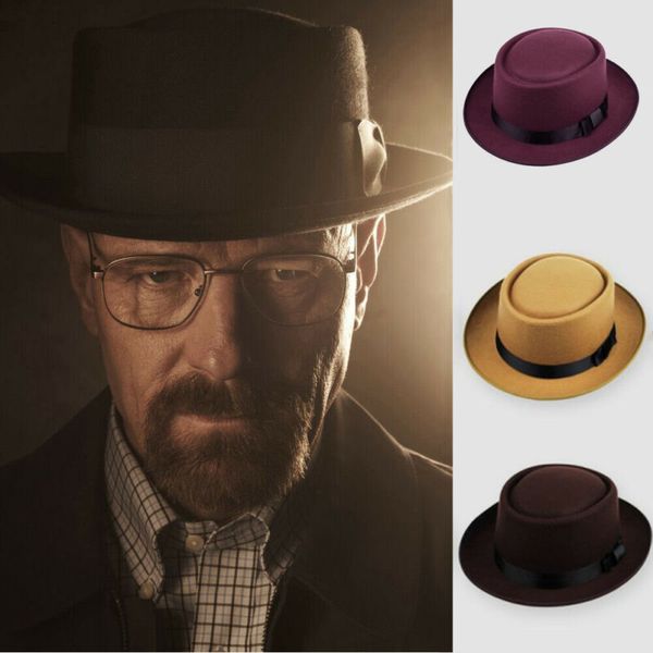 

men women hard felt pork pie cap fedora bowler hat homburg hats band, Blue;gray