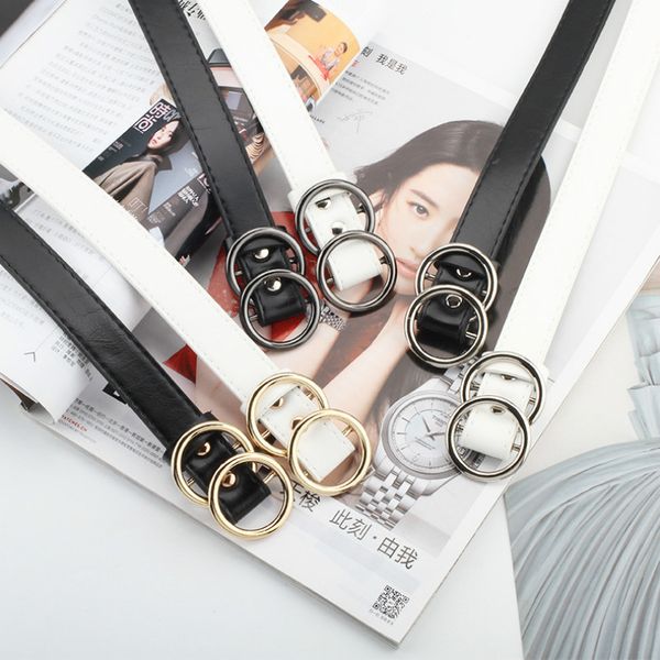 

double ring women belt fashion waist belt pu leather without pin metal buckle belts for ladies leisure dress jean wild waistband, Black;brown
