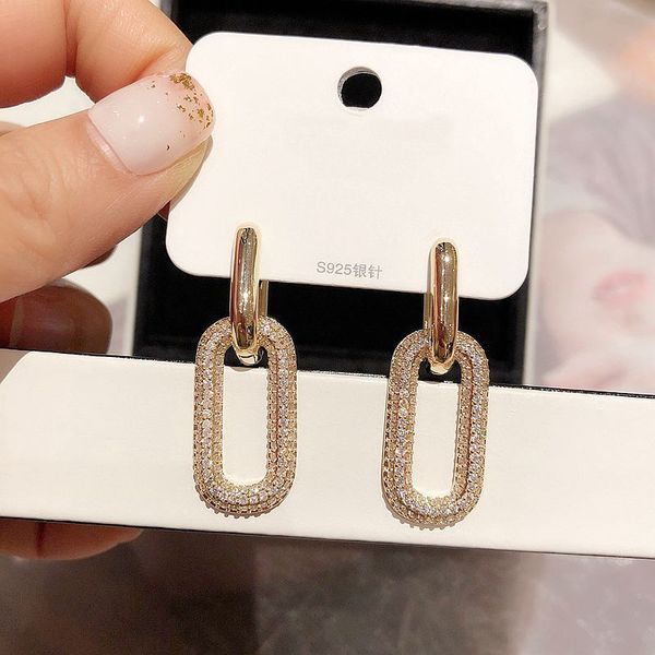 

migga luxury cz кристалл звено цепи падение серьги цвета золота кубический циркон серьги женщины ювелирные изделия партии, Silver