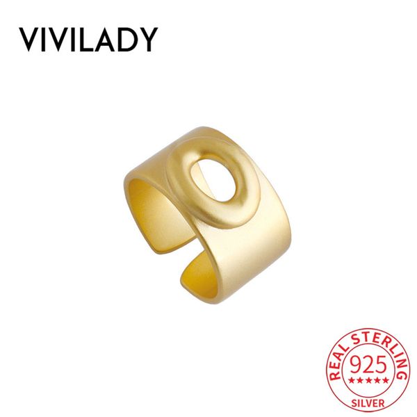 

vivilady authentic 925 sterling silver minimalist punk chic round circle hollow open women charm ring for female fine jewelry, Golden;silver