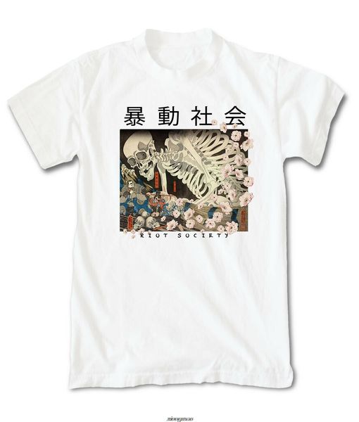 

riot society men's short sleeve t shirts - skeleton japan, white summer short sleeves new fashion t-shirt