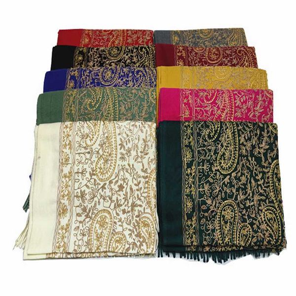 

scarves gold thread embroider cashmere scarf 2021 women soft thicken travel blanket warm wraps, Blue;gray