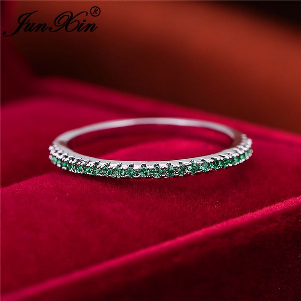 

wedding rings stackable single row thin for women white gold rose round zircon green red stone stacking ring daily jewelry, Slivery;golden