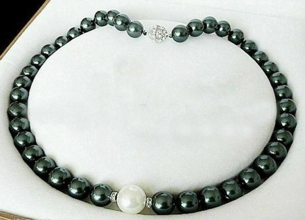 

genuine 10mm black & 12mm white round shell pearl necklace 18, Silver