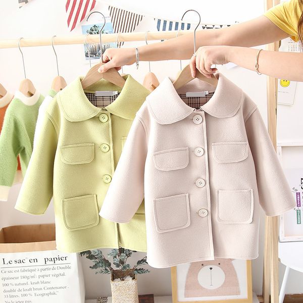 

girls' woolen coat spring and autumn new children's clothing long section thick warm female baby, Blue;gray