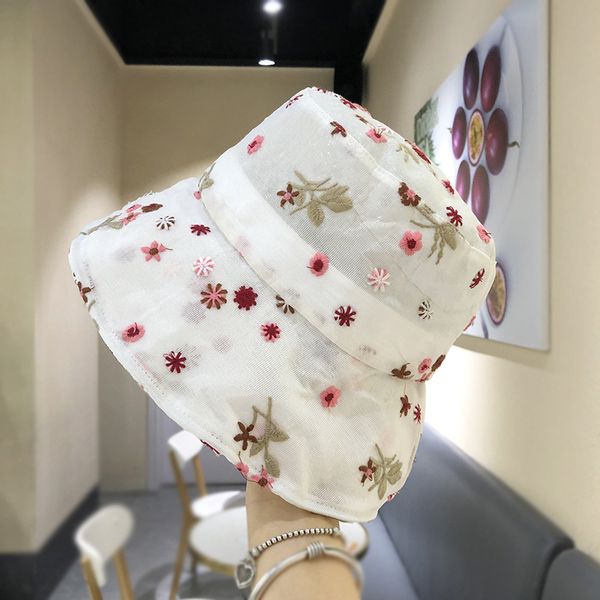 

embroidered fisherman hat summer sun protection travel ins lace transparent sun protection bucket hat, Blue;gray