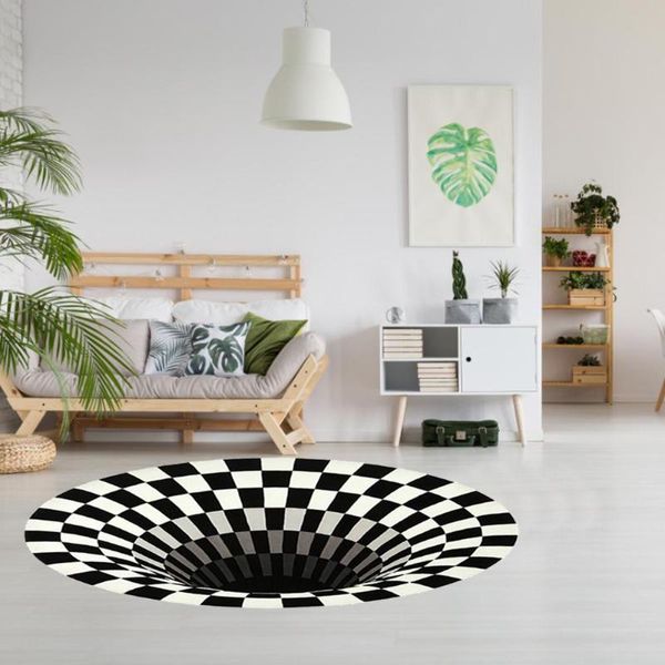 

round 3d vortex carpet black white stereo vision mat non-slip illusion rug living room doormat table sofa print illusion pad