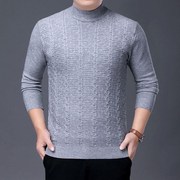 

2020 men's winter thicken model slim-fit knitted sweater youth pure color jacquard half-collar base sweater, White;black