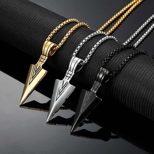 

trendy arrow head long chain pendant necklace vintage hip hop punk rock jewelry gift collar hombre female gold black necklaces, Silver