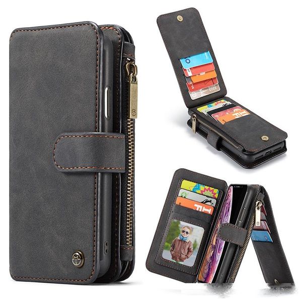 

phone case leather magnetic case for iphone11pro x xs 8 plus samsung s10 case multi function zipper wallet phone shell