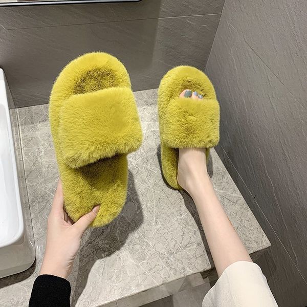 

internet celebrity mao mao slippers women 2020 new outer-wear mink hair flip-flops thick bottom open toe autumn and winter large size, Black