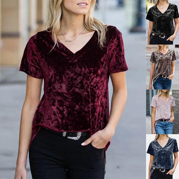 

топы мода удобная женская tshirts лето v-образным вырезом сыпучие женская футболка повседневный sexy расслабление сплошной цвет женщины, White