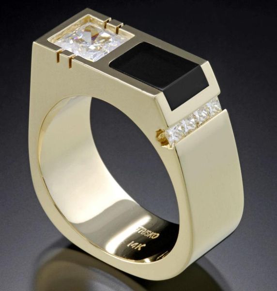 

wedding rings geometric red/black stone for women men yellow gold engagement promise ring princess cut white zircon band jewelry, Slivery;golden