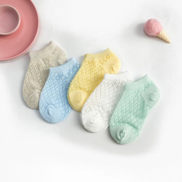 

celveroso spring/summer 2020 mesh thin style children socks 100% cotton ship socks boys and girls baby 5 pairs/batch, Pink;yellow