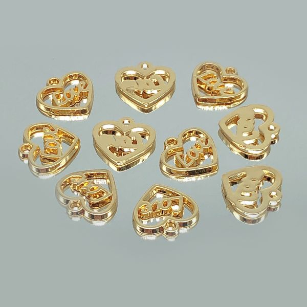 

12mm heart love for charm frame necklace blank pendant 10pcs/lot alloy kc gold charm for jewelry making diy, Bronze;silver
