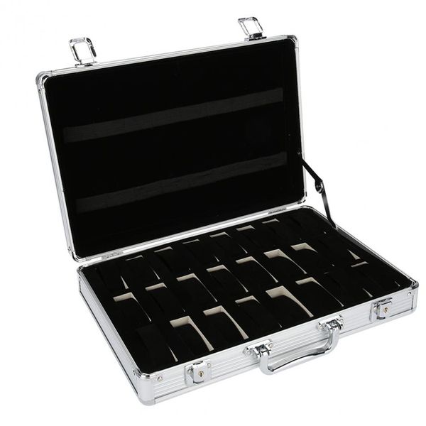

24 grid aluminum suitcase case display storage box watch storage box case watch bracket clock clock, Black;blue