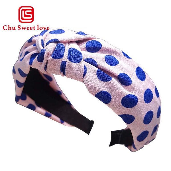 

мода оголовье женщины vintage twist hairband девушки cute dot печати bow knot hairband головной убор группа волос шик ins hoop, Pink
