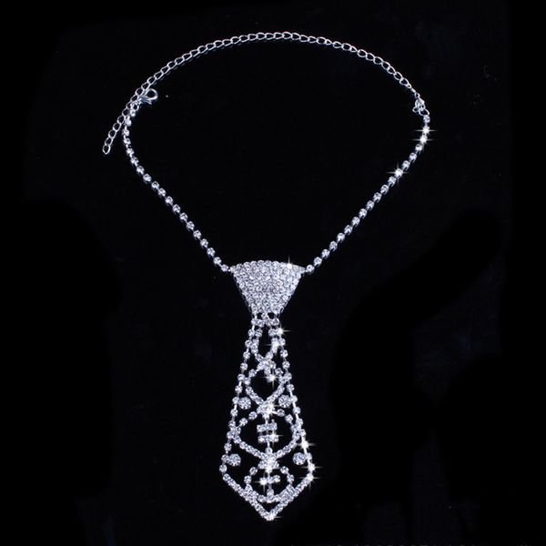 

beurself statement necklace tie chocker retro fashion crystal rhinestone tie shape necklace for women, Silver