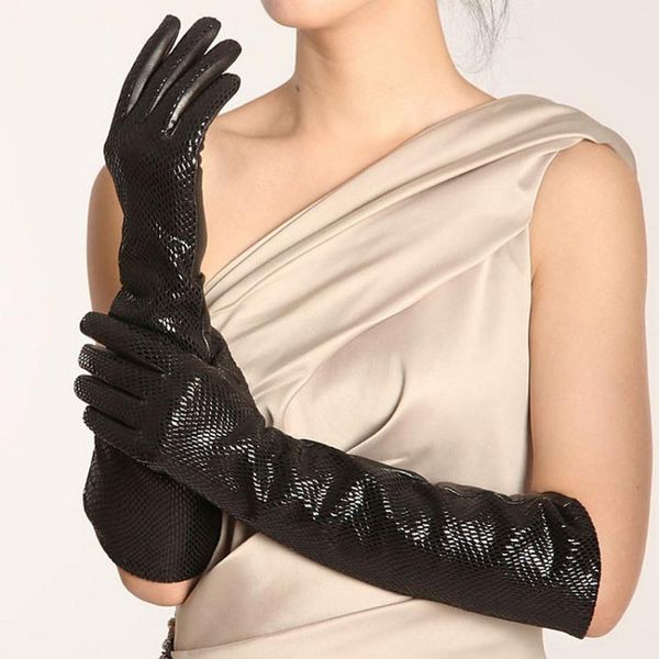 

brand genuine leather gloves black women sheepskin gloves fashion snakeskin pattern winter five finger driving glove l041nn, Blue;gray