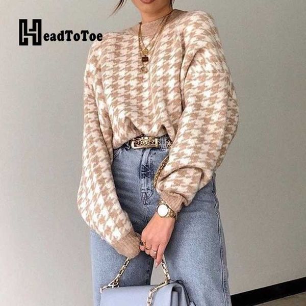 

plaid print casual sweet woman sweaters full sleeve batwing sleeve o-neck loose slim woman sweaters, White;black