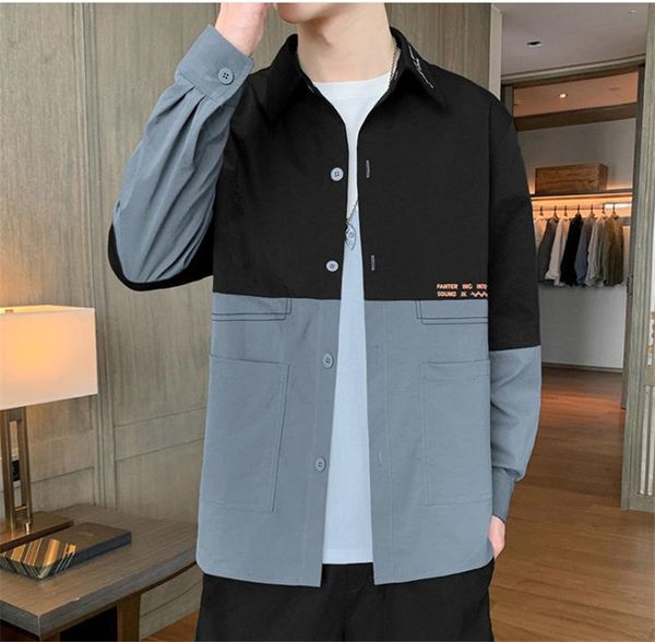 

loose fashion letter printed mens shirts korea wind long sleeve single breasted spring autumn fall male clothing, White;black