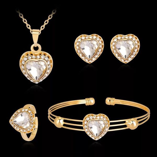 

earrings & necklace colorful heart cubic zirconia wedding jewelry sets luxury crystal bridal bracelet ring gold color set, Silver