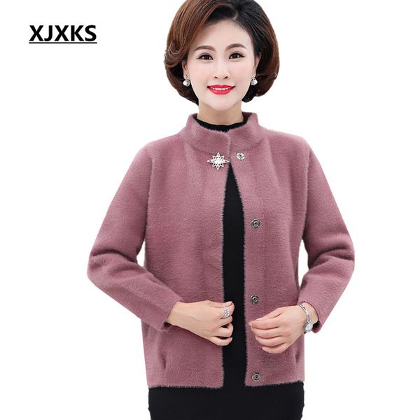 

xjxks 2020 autumn and winter women mink cashmere woolen coat loose plus size fashion high collar warm women coat, Black