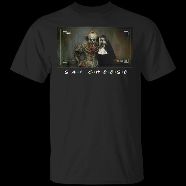 

mens halloween pennywise and valak say cheese t shirt size m 3xl